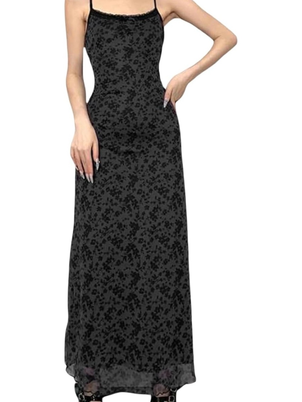 Amazon Black Floral Slip Maxi Dress with Spaghetti Straps